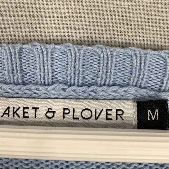 Zaket & Plover Womens Sweater Medium Blue Cashmere Striped Boho Single Pocket - Picture 3 of 5